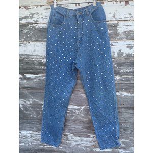 Vintage 1980s MOM Jeans Front Full Rhinestone Front